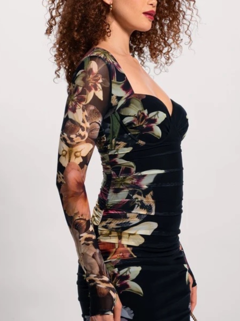 TA3 Sweetie Long Sleeve Midi Dress Moody Floral XS NWT Corset Shapewear